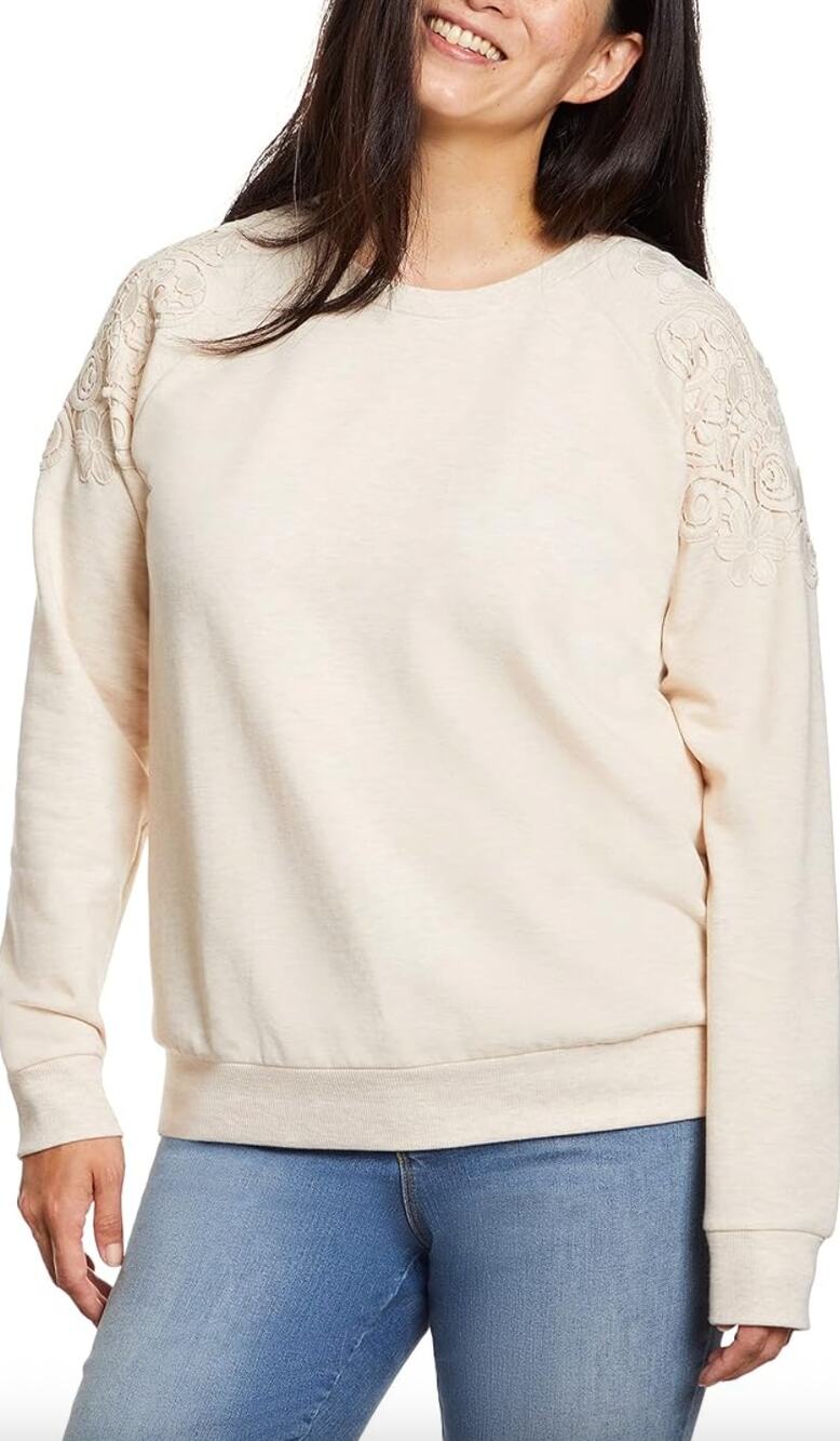 Gloria Vanderbilt Crewneck Sweatshirt w/ Floral Lace Size XXL Minimalist Casual